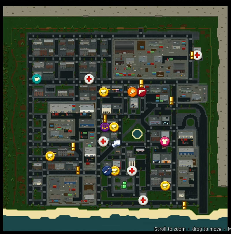 The in-game city map
