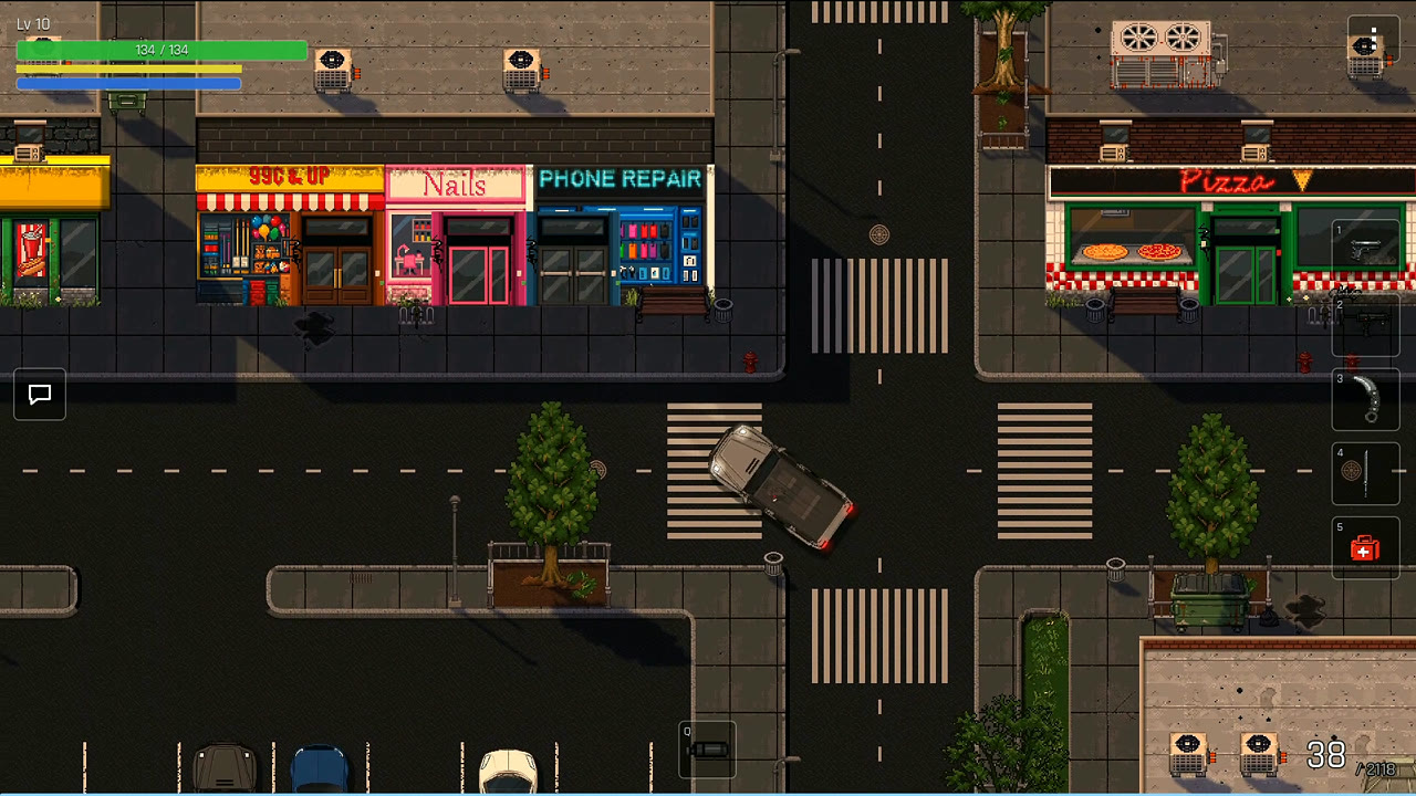 A row of shops: nails, phone repair, pizza