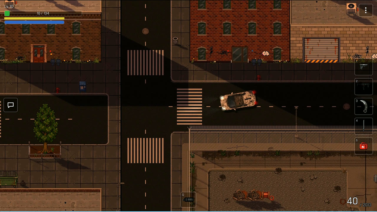 A street with brick buildings and a car
